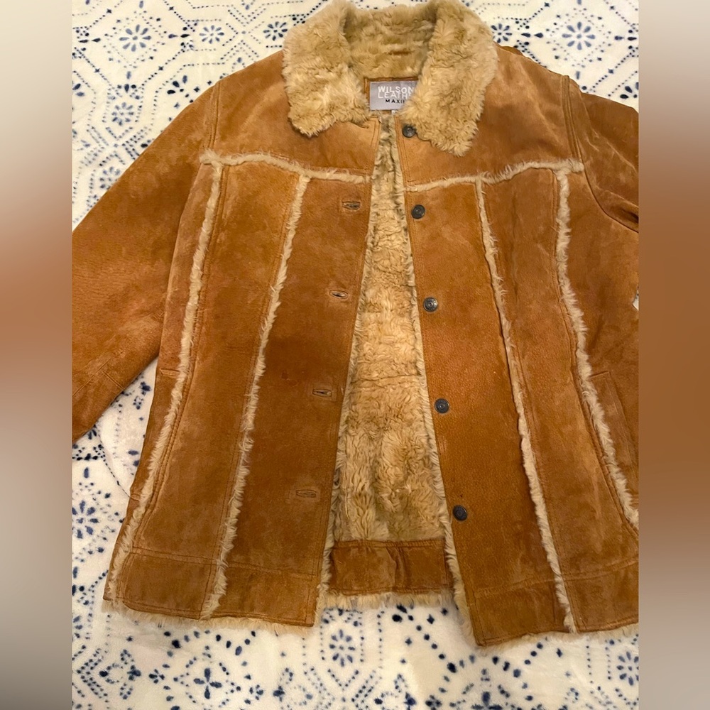 Wilsons Leather Tan Shearling Cardigan